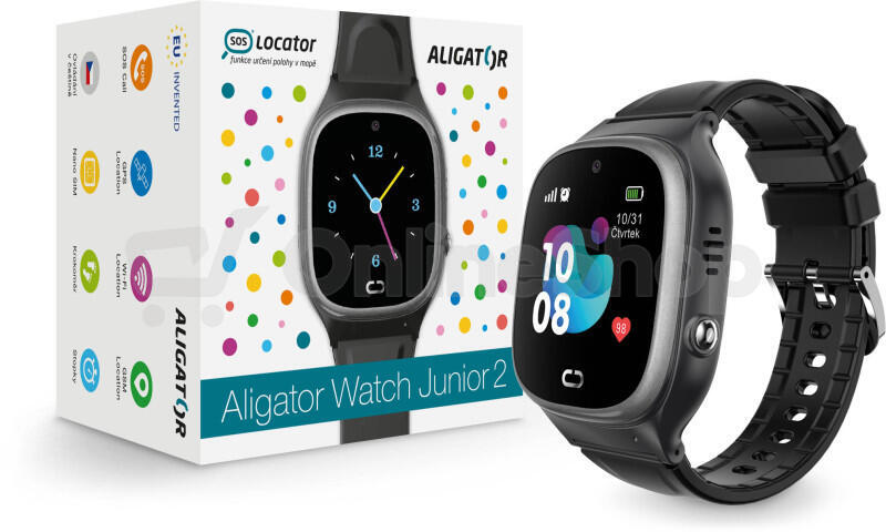 Chytré hodinky Aligator Watch Junior 2, Black | Skutečná fotografie prodávaného kusu | Skutečná fotografie prodávaného kusu