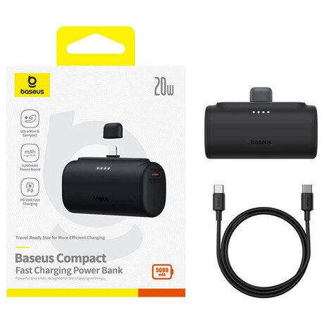 Baseus Compact 5000mAh, 20W, s&nbsp;konektorem Lightning, černá (foto 6)