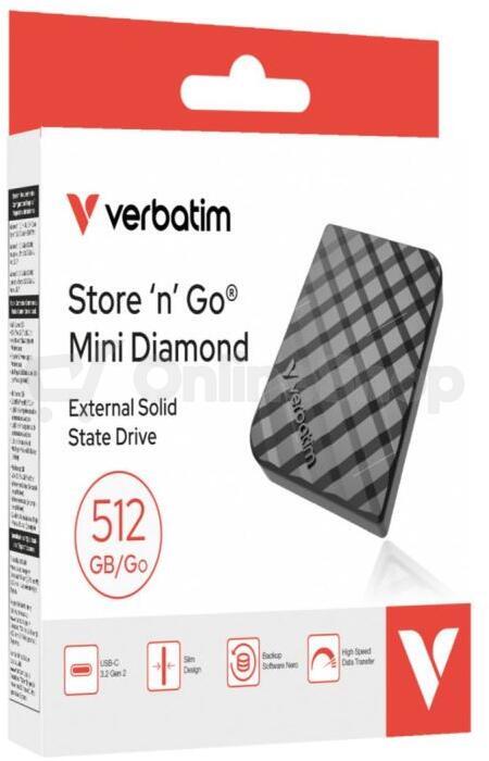 Verbatim SSD 512GB disk USB 3.2 Gen2, USB-C, externí Store 'n' Go Mini Diamond, černá (32024)