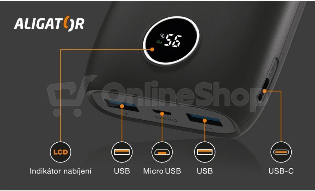 Powerbanka Aligator PD20W+QC22.5W 20000mAh, černá