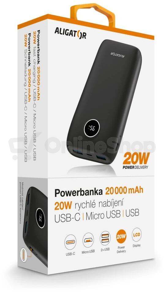 Powerbanka Aligator PD20W+QC22.5W 20000mAh, černá