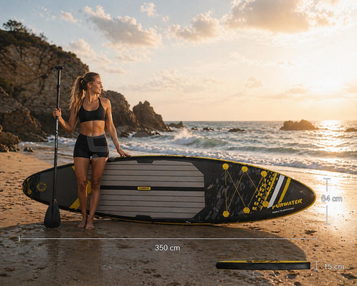 Paddleboard 350x84x15 cm s příslušenstvím černožlutý