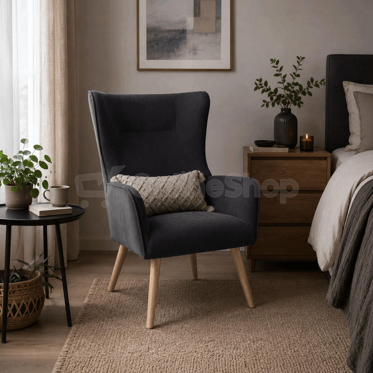 Křeslo ušák, šedá, manšestrová látka, AK-314 GREY2 Autronic