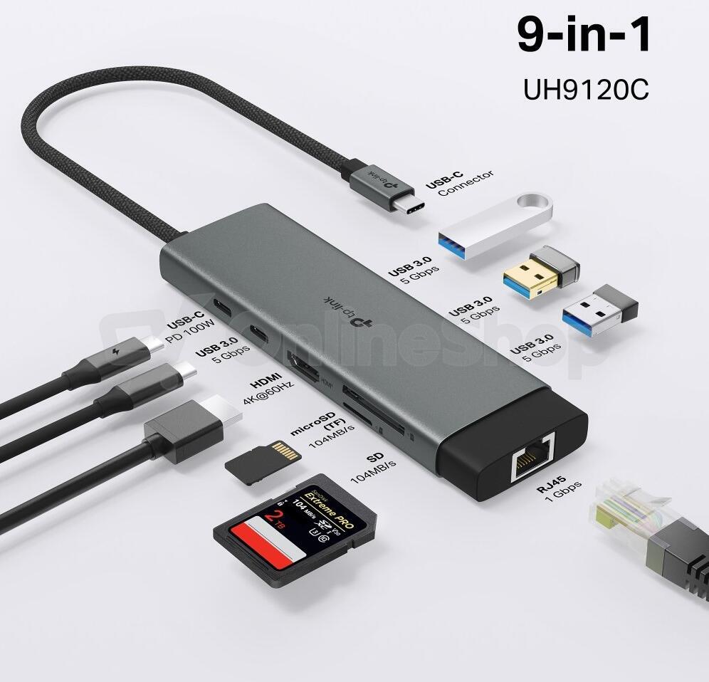 Dokovací stanice TP-Link UH9120C USB-C, HDMI, RJ45, 1x USB C, 3x USB, čtečka SD/microSD, PD 100W