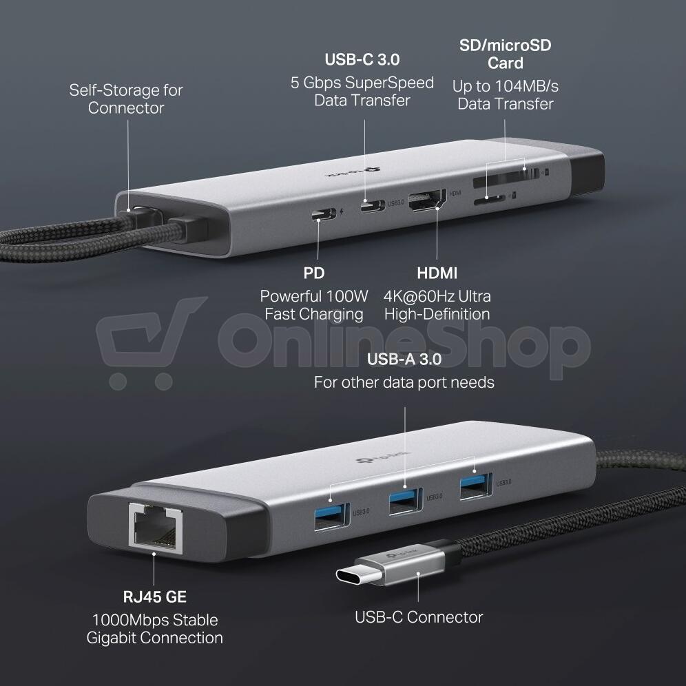 Dokovací stanice TP-Link UH9120C USB-C, HDMI, RJ45, 1x USB C, 3x USB, čtečka SD/microSD, PD 100W