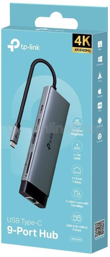 Dokovací stanice TP-Link UH9120C USB-C, HDMI, RJ45, 1x USB C, 3x USB, čtečka SD/microSD, PD 100W