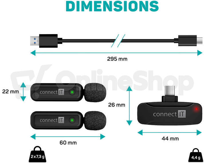 CONNECT IT Wireless Lavalier mikrofon USB-C konektor (2 ks + receiver) set ČERNÝ (CMI-1011-BK)