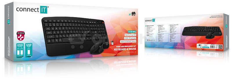 CONNECT IT For Health Wireless Combo bezdrátová černá klávesnice + myš TriMode (2x BT 5.1 + 2.4 GHz (CKM-6010-CS)
