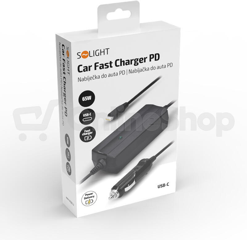 Rychlonabíječka do auta Solight USB-C, 65W