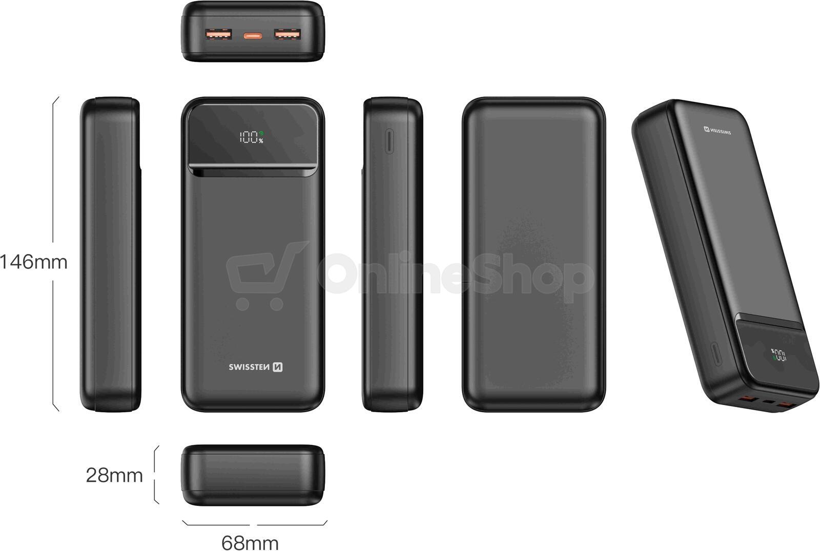 SWISSTEN POWER BANK 20000 mAh POWER LINE II ČERNÁ