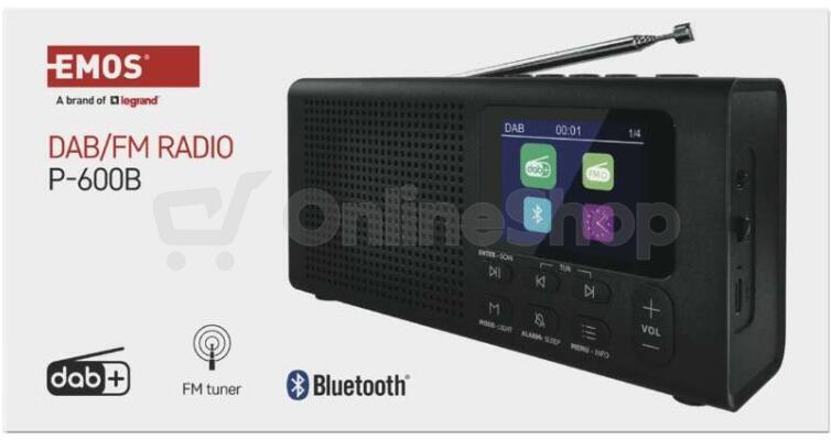 Emos přenosné rádio s Bluetooth, DAB / DAB+ / FM, černé (E0090)