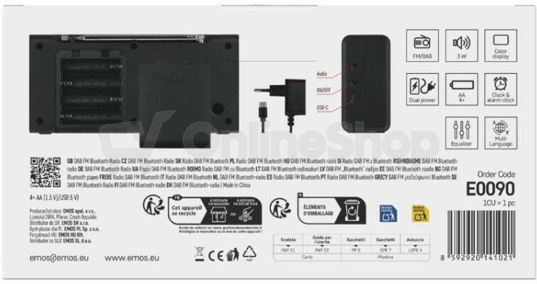 Emos přenosné rádio s Bluetooth, DAB / DAB+ / FM, černé (E0090)