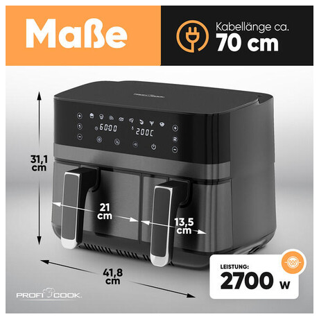 Dvojit horkovzdun fritza Proficook FR 1295 H, 9 l