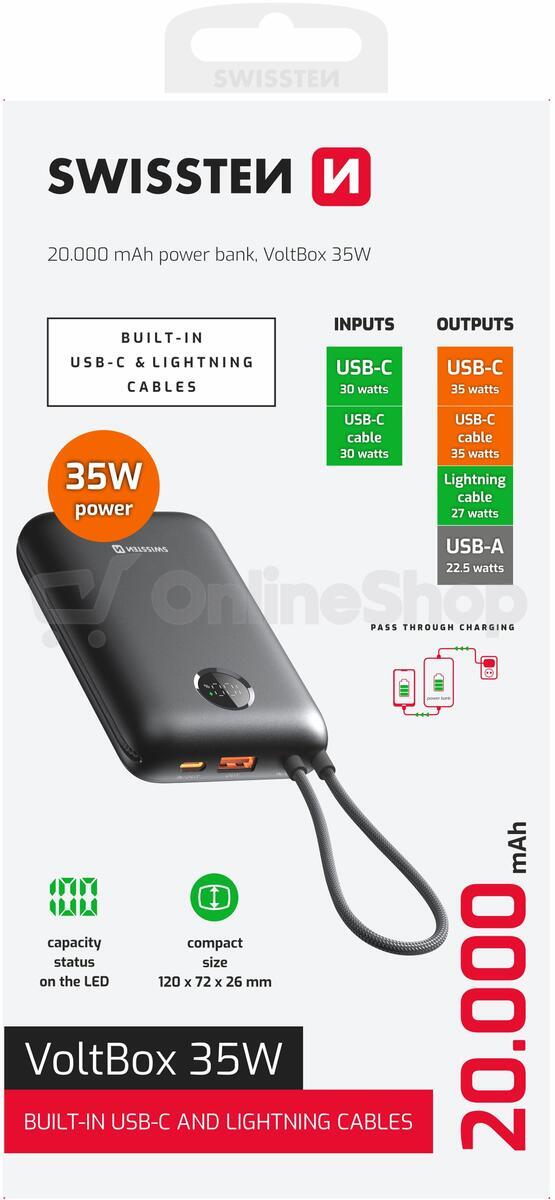 Powerbanka Swissten Voltbox 35W 20000 mAh, černá