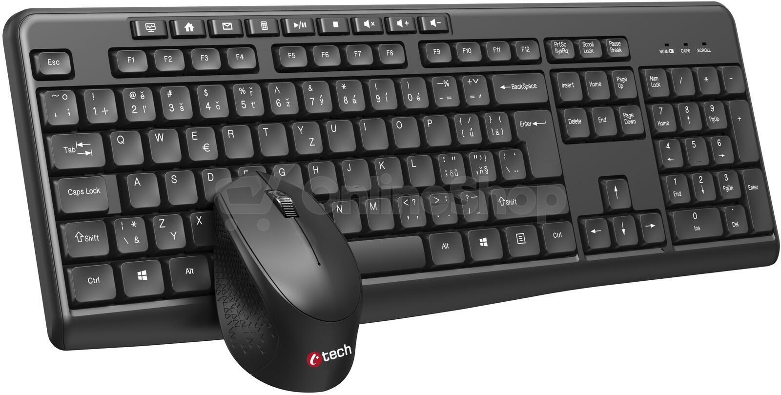 Klávesnice C-TECH WLKMC-04, bezdrátový combo set s myší