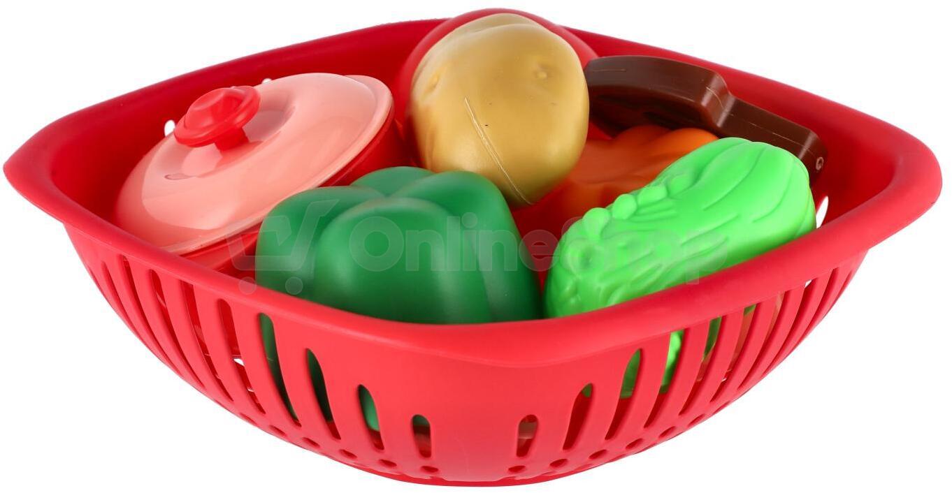 Teddies Sada nádobí v ošatce plast s doplňky v síťce 20x20x7cm