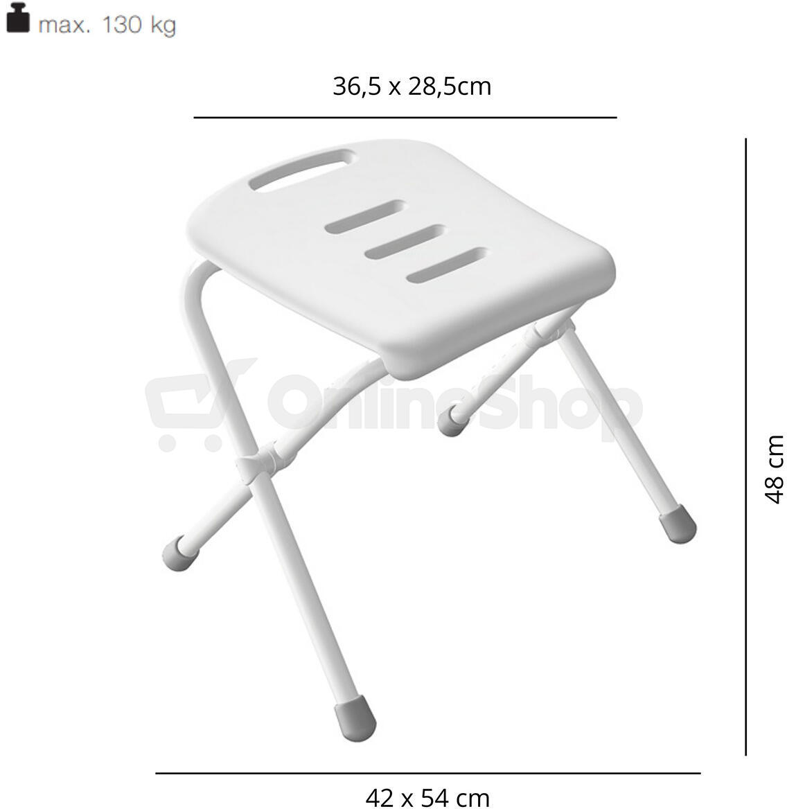 Spirella sedátko do sprchy SITZ, bílé, ocel, 48 cm, do 130 kg