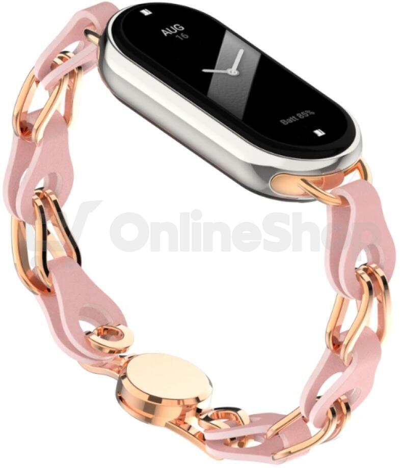 Xiaomi Smart Band 8/9/10 Strap kov/kůže Růžový