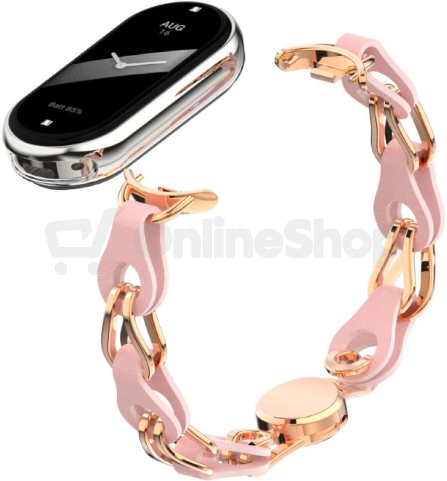 Xiaomi Smart Band 8/9/10 Strap kov/kůže Růžový
