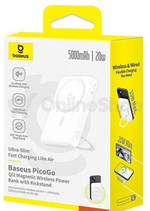 Bezdrátová powerbanka Baseus PicoGo Qi2 5000mAh, 20W bílá