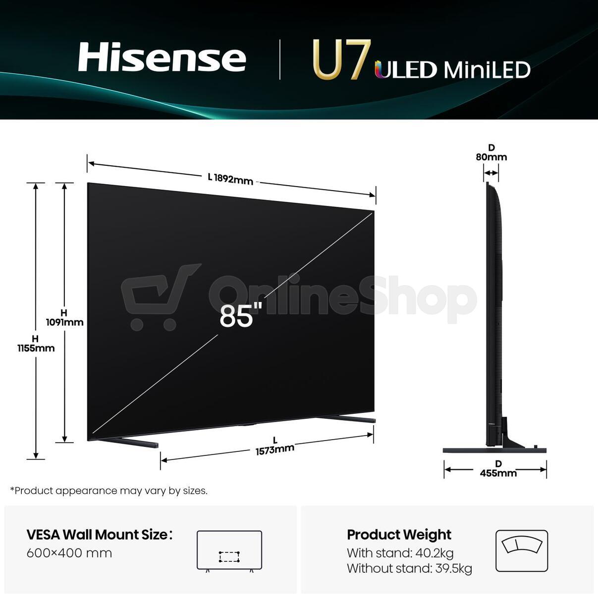 ULED MiniLED TV Hisense 85U7Q