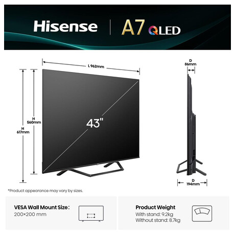 QLED Smart TV Hisense 43A7Q