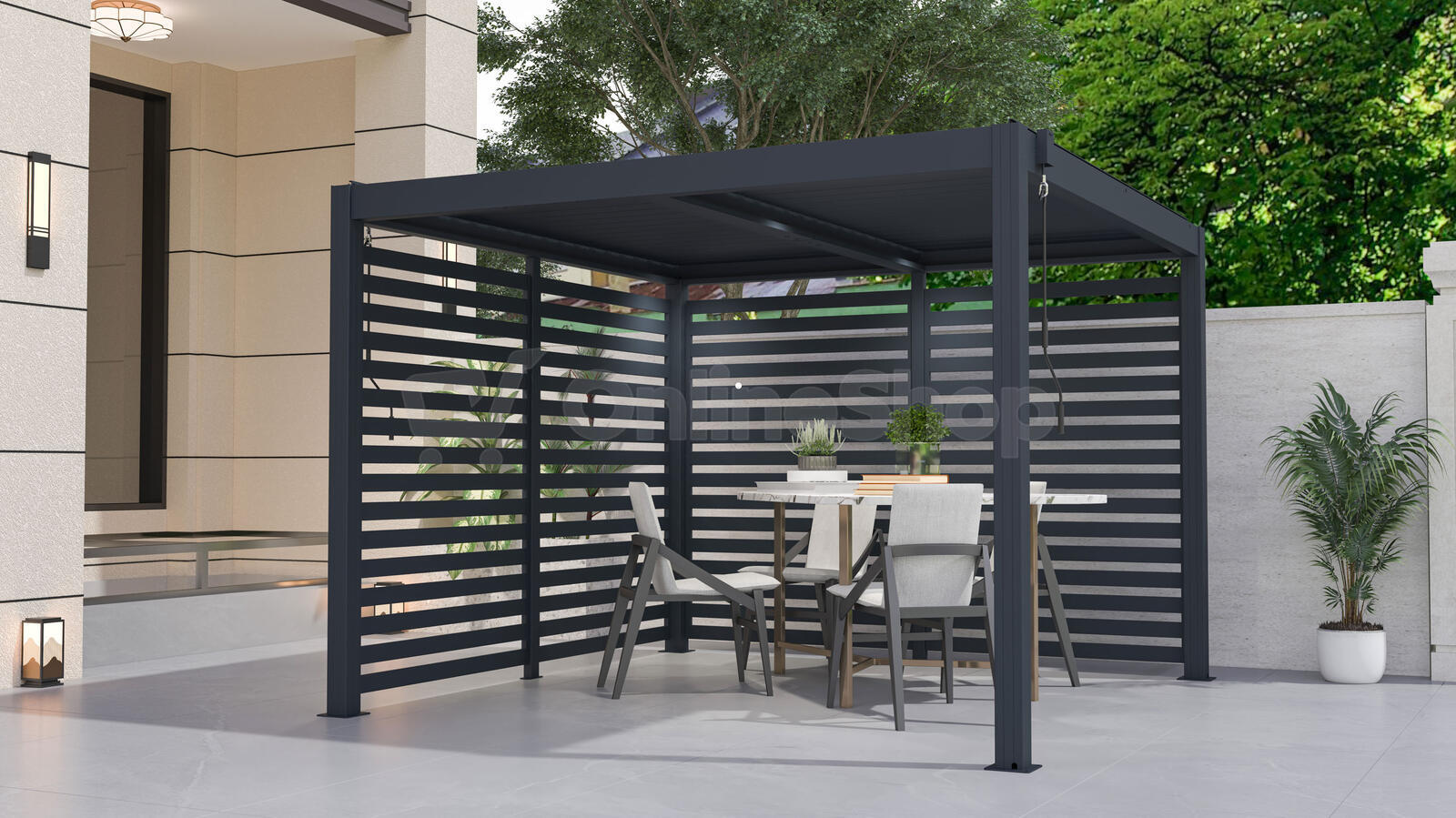 Bioklimatická pergola G21 Austin 3x3 m, antracitová hliníková