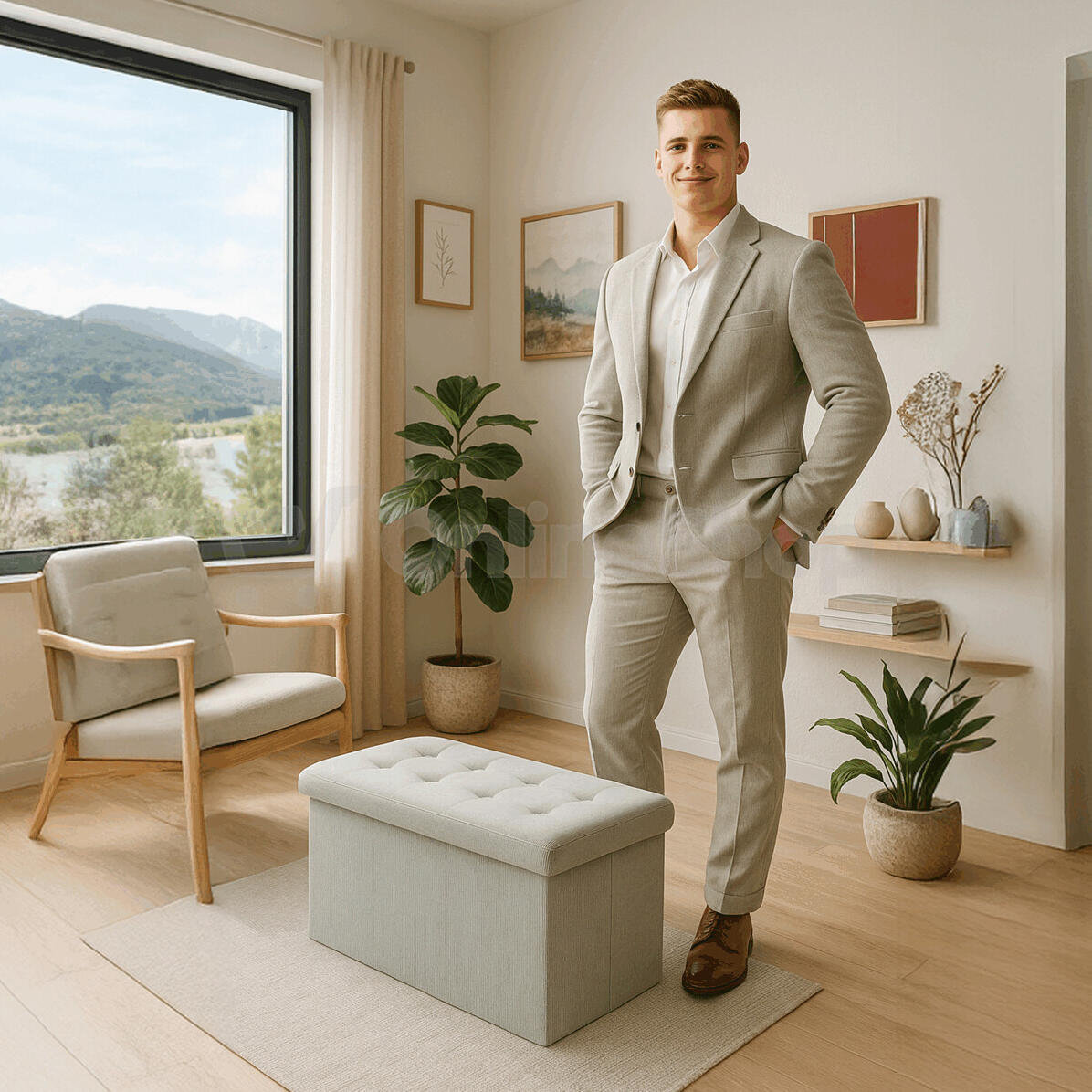 Taburet s úložným prostorem Autronic TAB-472 CRM6, krémový