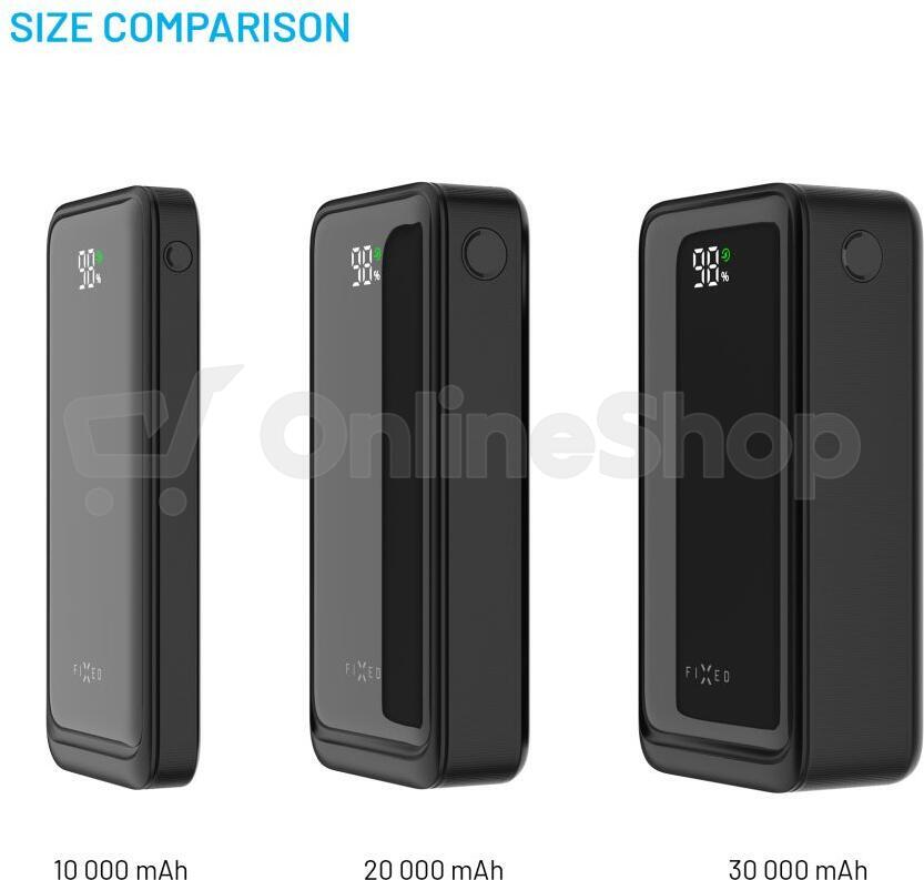 Powerbanka FIXED Zen2 30 s LCD displejem a výstupem PD 20W, 30 000 mAh, černá