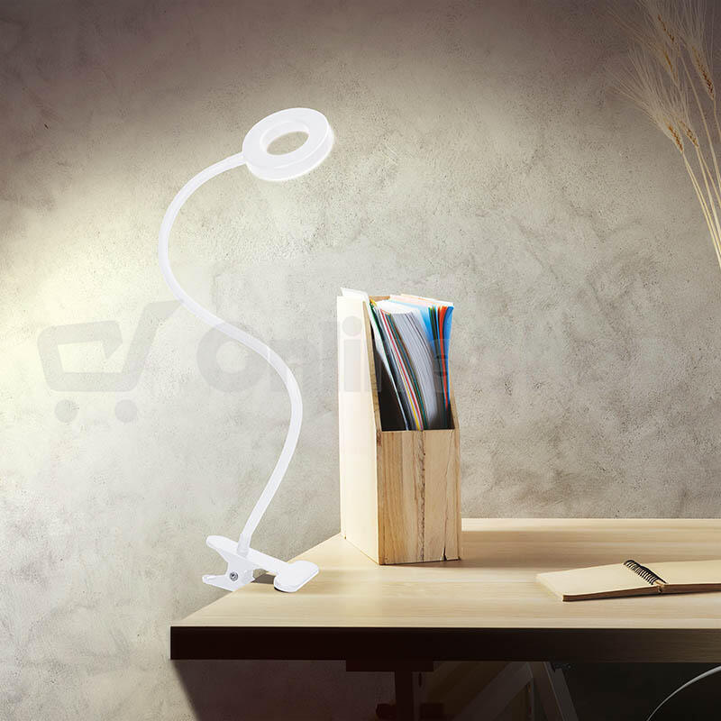 LED stmívatelná stolní lampička s klipem Solight WO66-W, bílá