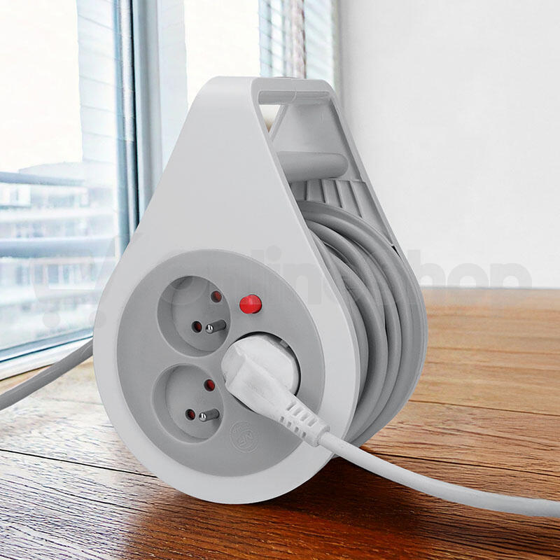 Prodlužovací přívod na bubnu Solight 10 m, šedý kabel