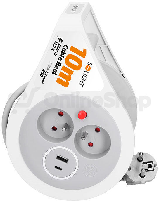 Prodlužovací přívod na bubnu Solight 10 m, šedý kabel