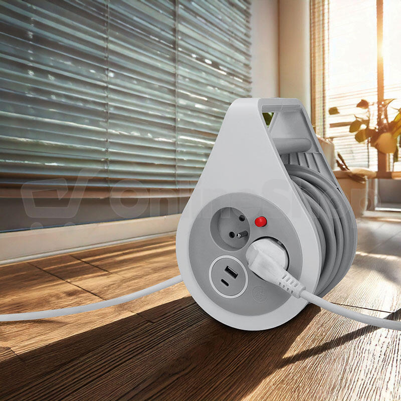 Prodlužovací přívod na bubnu Solight 10 m, šedý kabel