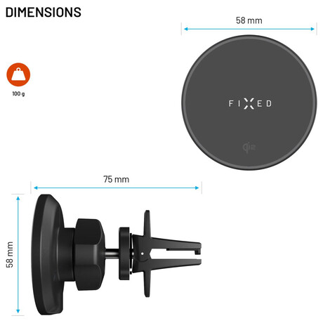 Magnetický držák FIXED 15W, Qi2, černý