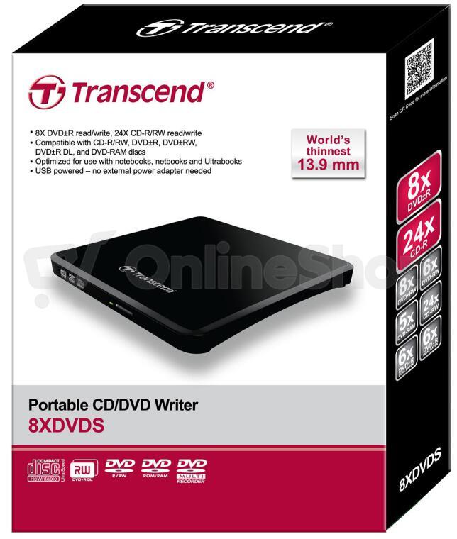 Externí DVD vypalovačka Transcend Extra Slim Portable CD/DVD Writer - černá