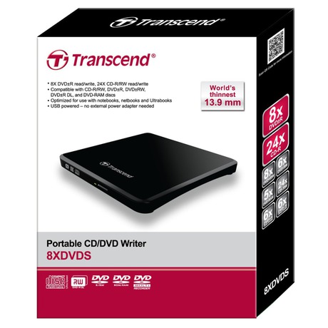 Extern DVD vypalovaka Transcend Extra Slim Portable CD/DVD Writer - ern