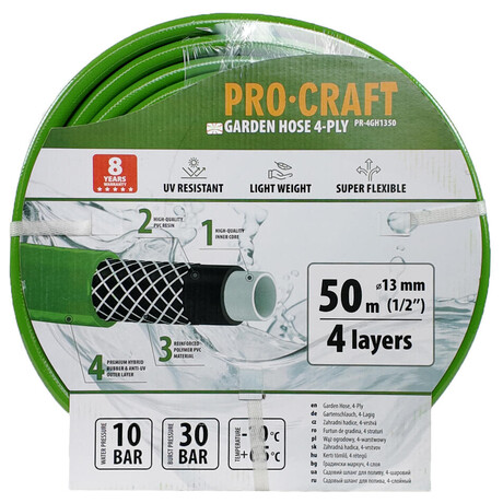 Zelen zahradn hadice Procraft PR-4GH1350 4 vrstvy, 1/2" 50 m / PR-4GH1350