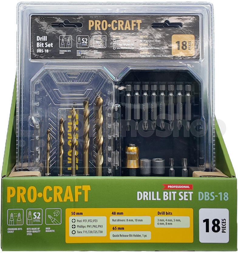 Sada vrtáků a bitů Procraft DBS-18, S2 / DBS-18
