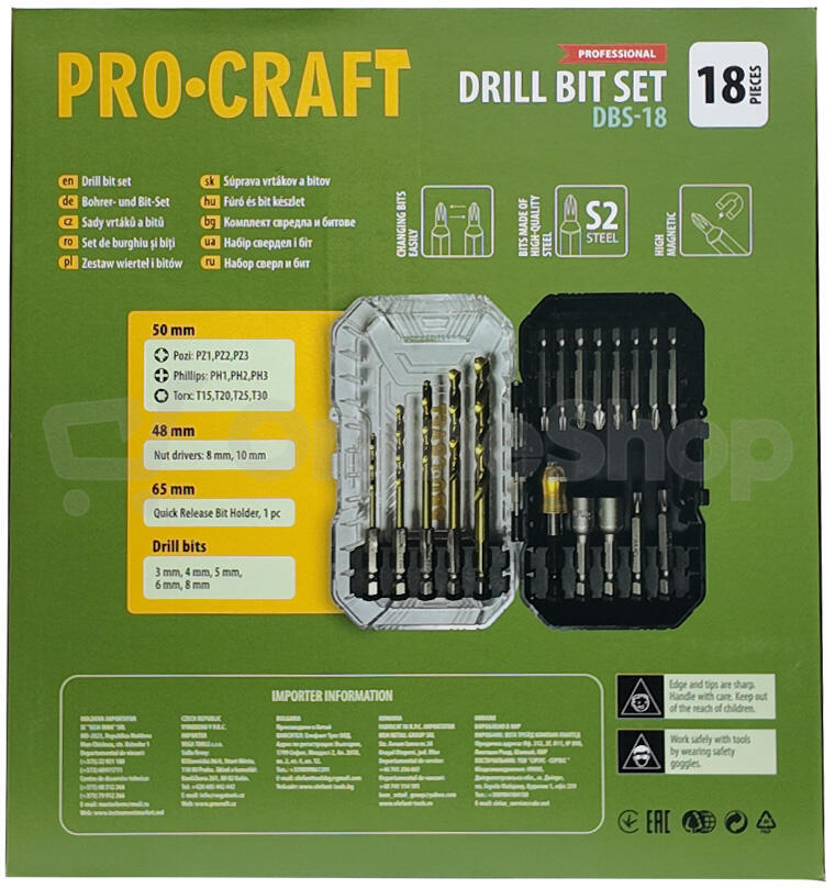 Sada vrtáků a bitů Procraft DBS-18, S2 / DBS-18