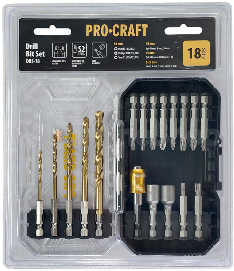 Sada vrtáků a bitů Procraft DBS-18, S2 / DBS-18