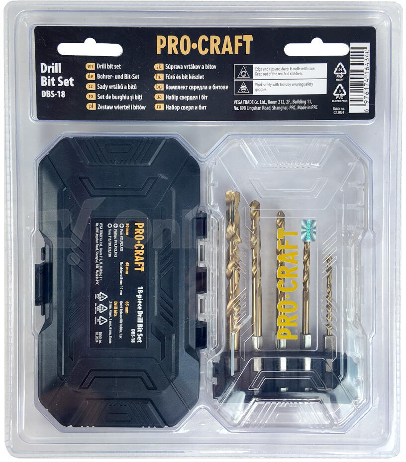 Sada vrtáků a bitů Procraft DBS-18, S2 / DBS-18