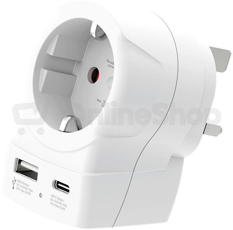 Cestovní adaptér SKROSS s USB A+C 20W do Velké Británie, typ G