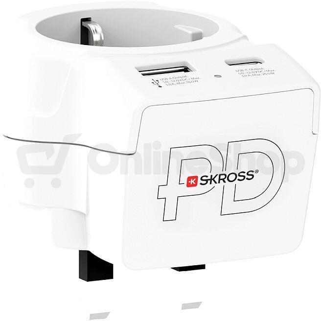 Cestovní adaptér SKROSS s USB A+C 20W do Velké Británie, typ G