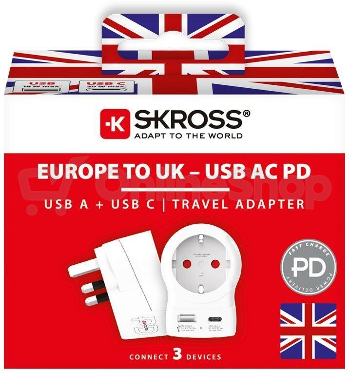 Cestovní adaptér SKROSS s USB A+C 20W do Velké Británie, typ G