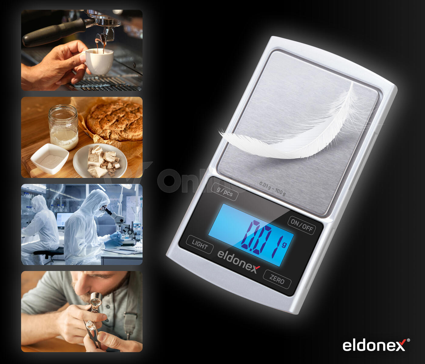 Přesná setinová váha Eldonex DiamondPro (0.01g), stříbrná