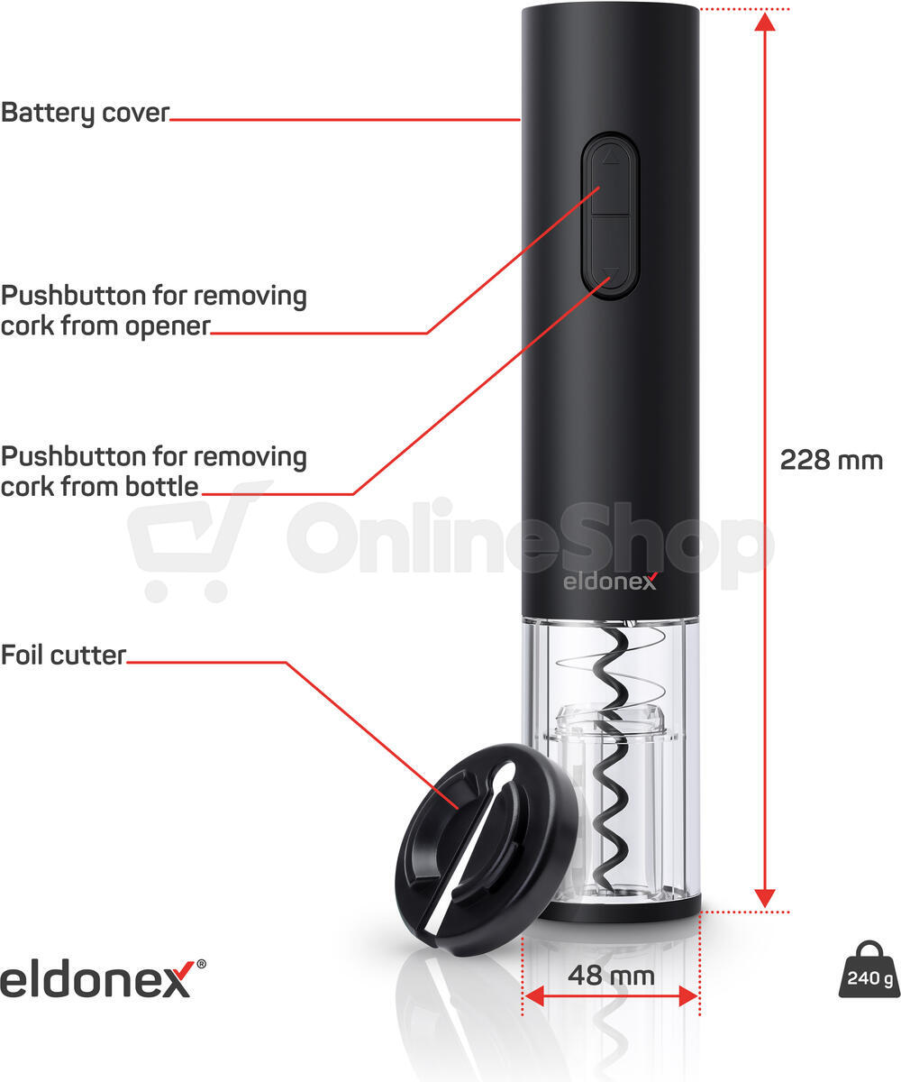 ELDONEX WineSpin elektrický otvírák na víno, ČERNÝ