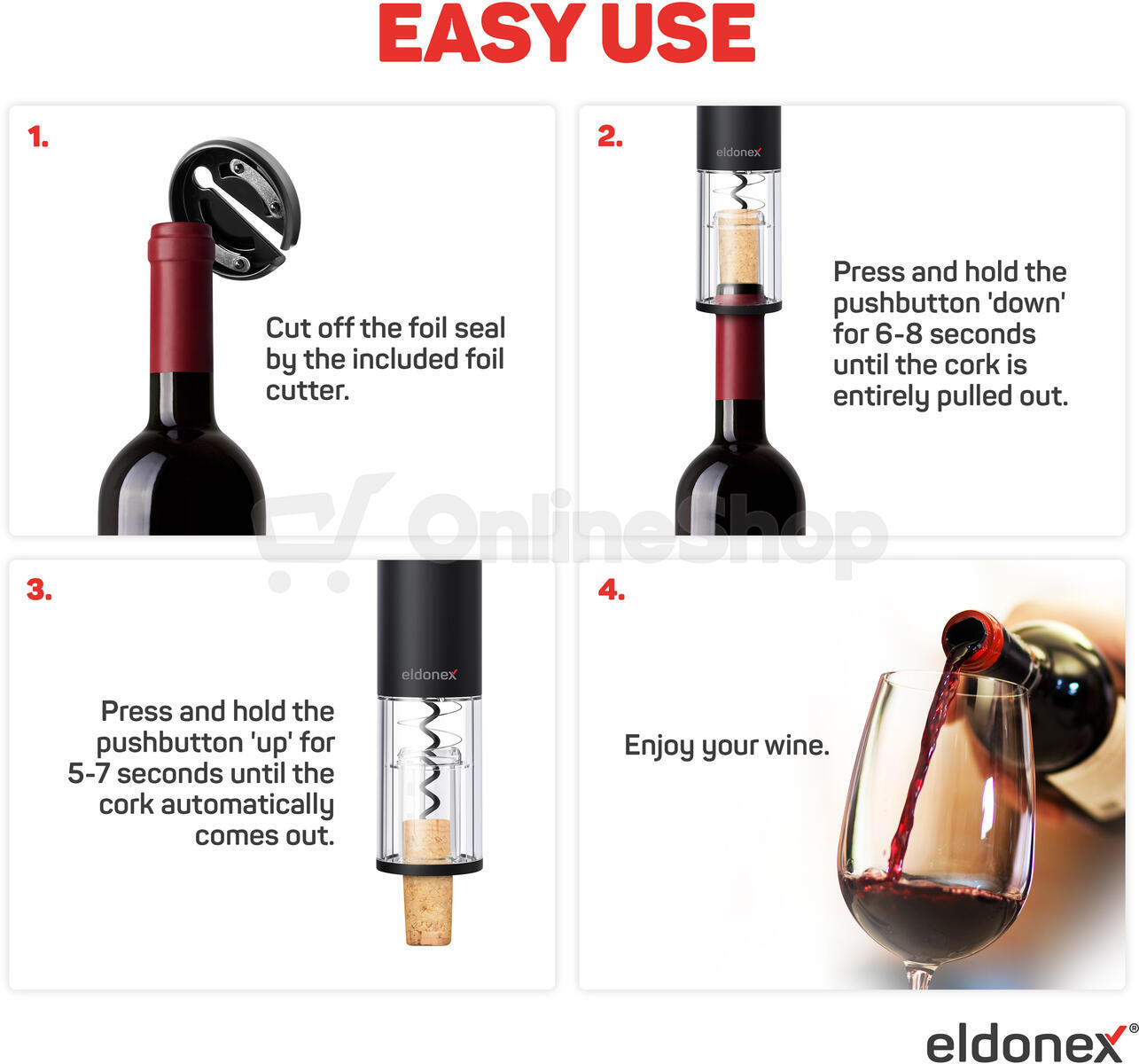 ELDONEX WineSpin elektrický otvírák na víno, ČERNÝ