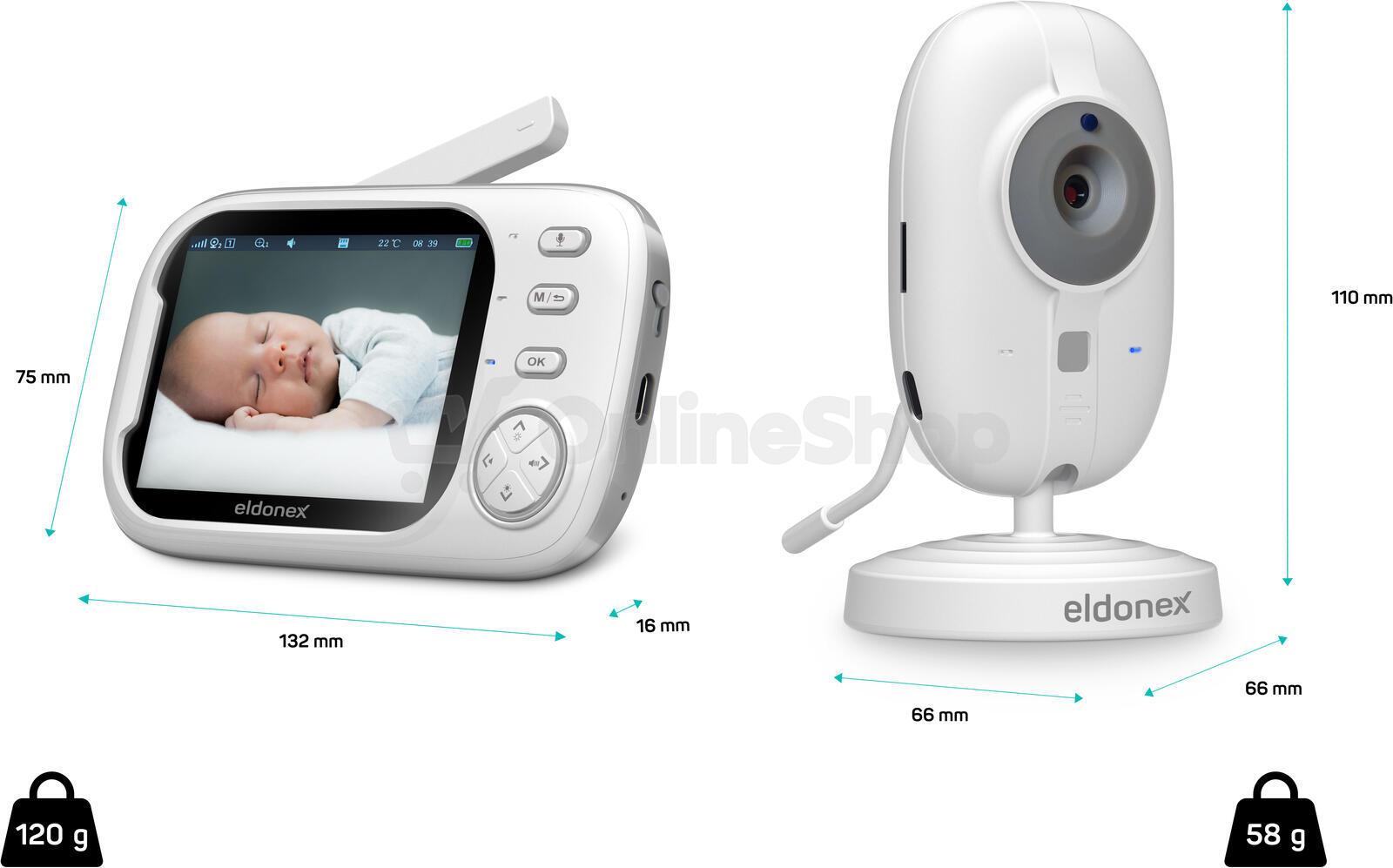 ELDONEX BabyCheck dětská video chůvička, BÍLÁ