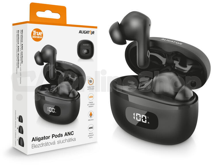 Bluetooth sluchátka Aligator Pods ANC, černá