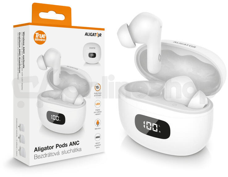 Bluetooth sluchátka Aligator Pods ANC, bílá